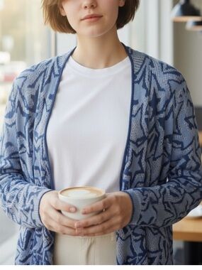 🖤5/$25 Tommy Hilfiger Blue Star Pattern Knit Cardigan Sweater M